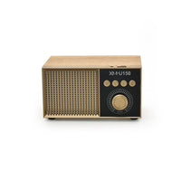 HKM-166419 Retro Portable Bluetooth Speaker with Subwoofer, USB Power Supply, and Built-in Battery - Available in Black, Mahogany, and White Wood Grain