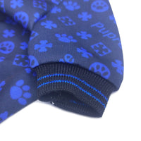 HKM-1664829 Casual Dog Clothes with Full Print Dog Paws - Polyester Outfit in Blue and Red, Sizes XS to 2XL