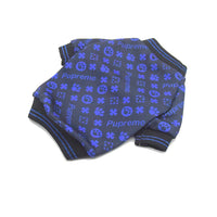 HKM-1664829 Casual Dog Clothes with Full Print Dog Paws - Polyester Outfit in Blue and Red, Sizes XS to 2XL