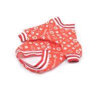 HKM-1664829 Casual Dog Clothes with Full Print Dog Paws - Polyester Outfit in Blue and Red, Sizes XS to 2XL