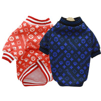 HKM-1664829 Casual Dog Clothes with Full Print Dog Paws - Polyester Outfit in Blue and Red, Sizes XS to 2XL