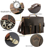 HKM-166483 Genuine Cow Leather 17 Inch Laptop Briefcase with Large Capacity for Men