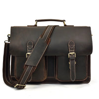 HKM-166483 Genuine Cow Leather 17 Inch Laptop Briefcase with Large Capacity for Men