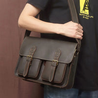 HKM-166483 Genuine Cow Leather 17 Inch Laptop Briefcase with Large Capacity for Men