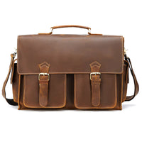 HKM-166483 Genuine Cow Leather 17 Inch Laptop Briefcase with Large Capacity for Men