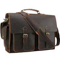 HKM-166483 Genuine Cow Leather 17 Inch Laptop Briefcase with Large Capacity for Men