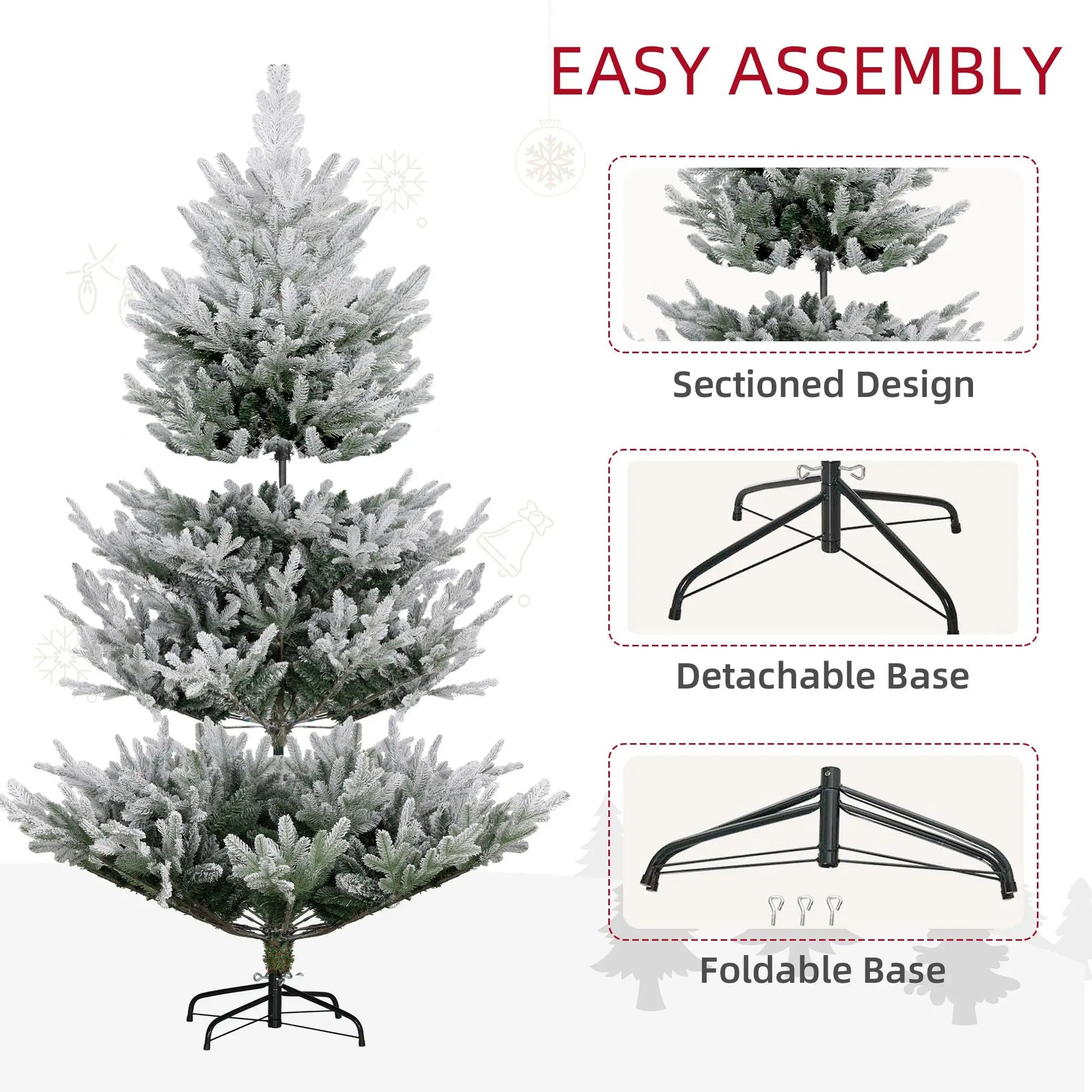 HKM-166547 7.5 Foot Hinged Artificial Christmas Tree with Realistic Branches and Steel Base