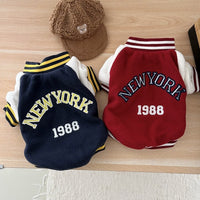 HKM-1666237 Autumn-Inspired Printed Pet Baseball Uniform - Dark Blue & Red, Multiple Sizes