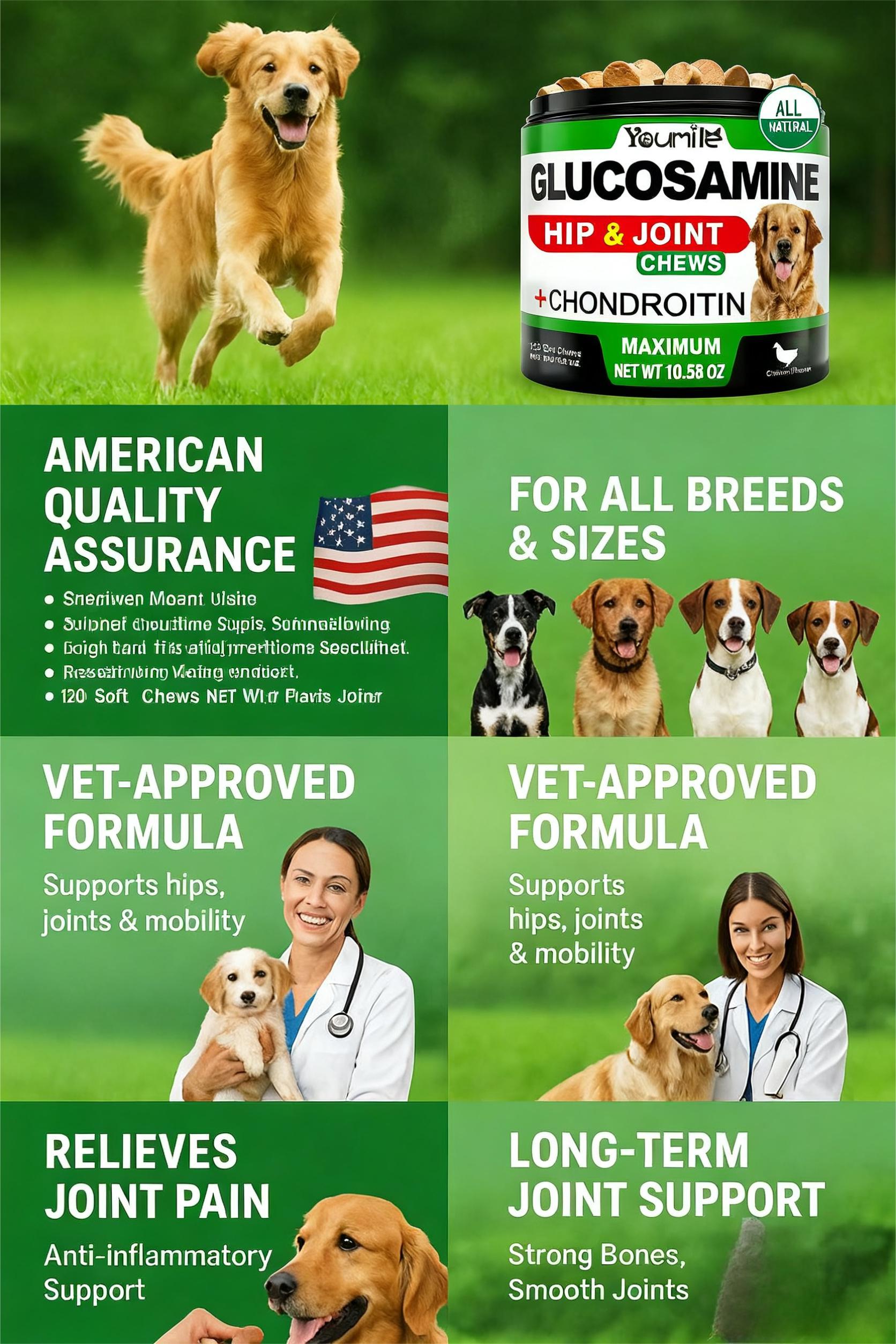 HKM-1666493 Hip & Joint Health Supplement for Dogs - 120 Chews with Glucosamine, Chondroitin, MSM & Hyaluronic Acid