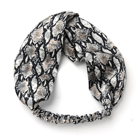 HKM-166675 Satin Leopard & Snake Print Cross Hair Band - 25.5CM Length, 14.5CM Width