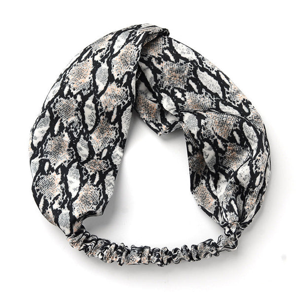 HKM-166675 Satin Leopard & Snake Print Cross Hair Band - 25.5CM Length, 14.5CM Width
