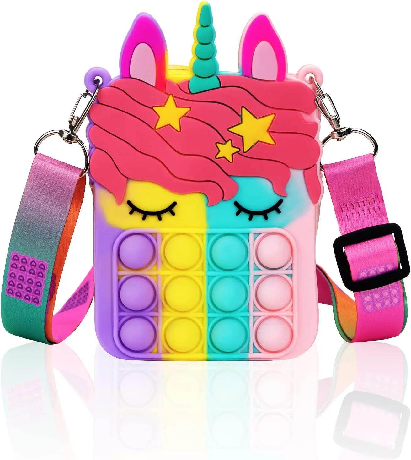 HKM-166739 Unicorn Pop It Silicone Kids School Bag Fidget Toy - Stylish & Fun for Girls