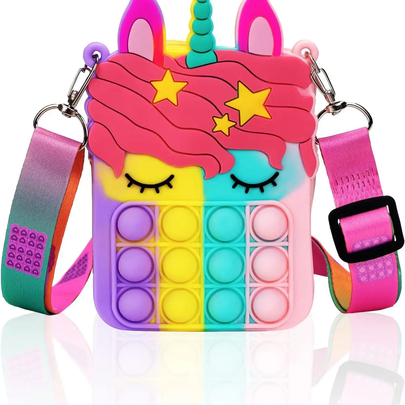 HKM-166739 Unicorn Pop It Silicone Kids School Bag Fidget Toy - Stylish & Fun for Girls
