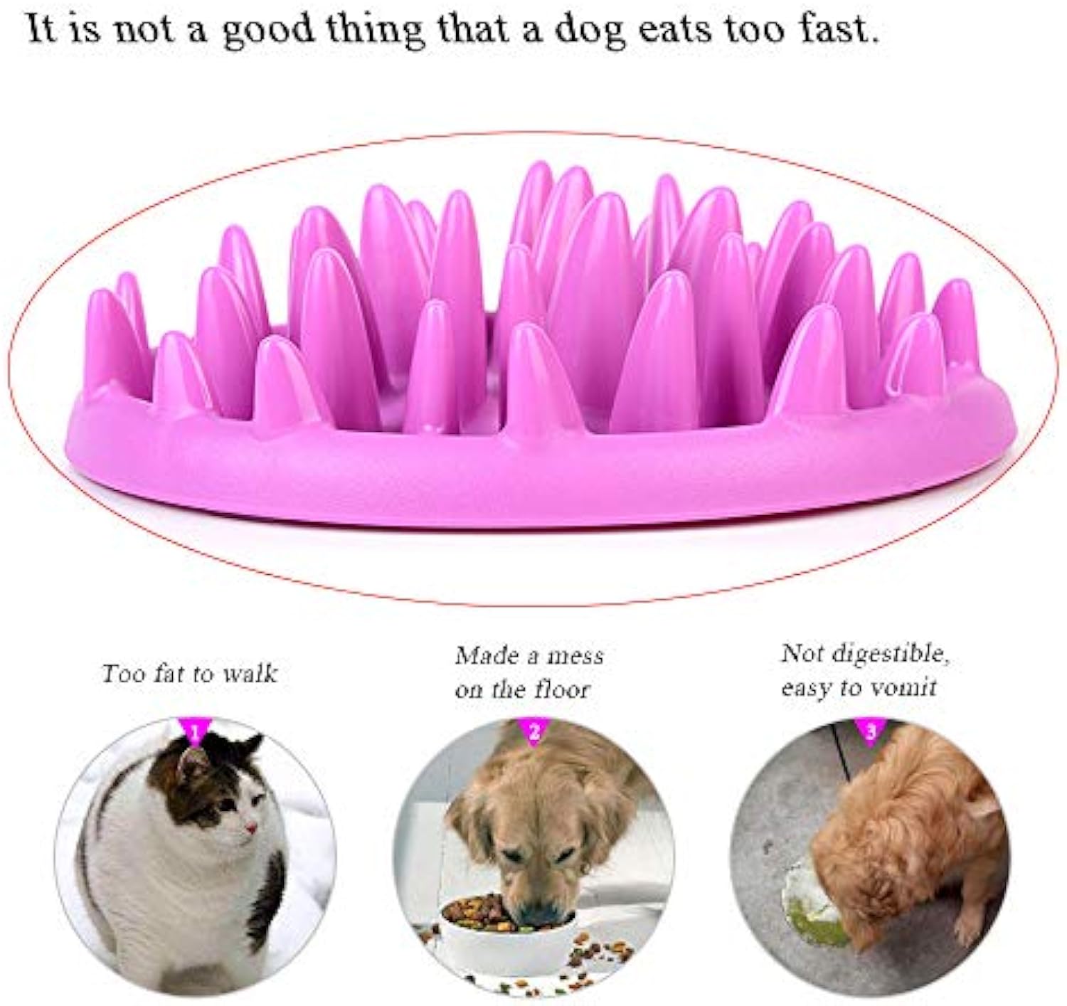 HKM-1667901 Interactive Non-Slip Cat and Dog Slow Feeder Bowl - Anti-Choking Puzzle Design in Green and Purple