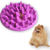 HKM-1667901 Interactive Non-Slip Cat and Dog Slow Feeder Bowl - Anti-Choking Puzzle Design in Green and Purple