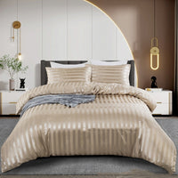 HKM-166931 Satin Stripe Bedding Set - Three-Piece & Four-Piece Options with Pillowcases and Duvet Cover