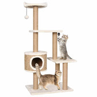 HKM-1669693 Beige Cat Scratching Post with Seagrass Wrap, 123 cm Tall Cat Tree with Perches and Cave