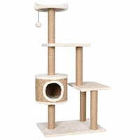HKM-1669693 Beige Cat Scratching Post with Seagrass Wrap, 123 cm Tall Cat Tree with Perches and Cave