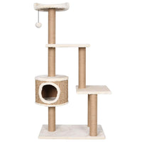 HKM-1669693 Beige Cat Scratching Post with Seagrass Wrap, 123 cm Tall Cat Tree with Perches and Cave