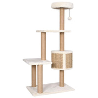 HKM-1669693 Beige Cat Scratching Post with Seagrass Wrap, 123 cm Tall Cat Tree with Perches and Cave