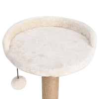HKM-1669693 Beige Cat Scratching Post with Seagrass Wrap, 123 cm Tall Cat Tree with Perches and Cave