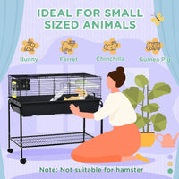 HKM-1670077 Two-Story Small Animal Cage with Removable Stand, Shelf & Wheels - Ideal Habitat for Guinea Pigs, Hedgehogs, Chinchillas, and Ferrets - 39" x 20.5" x 36.5" Black