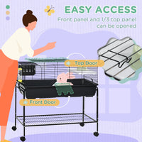 HKM-1670077 Two-Story Small Animal Cage with Removable Stand, Shelf & Wheels - Ideal Habitat for Guinea Pigs, Hedgehogs, Chinchillas, and Ferrets - 39" x 20.5" x 36.5" Black