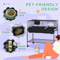 HKM-1670077 Two-Story Small Animal Cage with Removable Stand, Shelf & Wheels - Ideal Habitat for Guinea Pigs, Hedgehogs, Chinchillas, and Ferrets - 39" x 20.5" x 36.5" Black