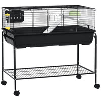 HKM-1670077 Two-Story Small Animal Cage with Removable Stand, Shelf & Wheels - Ideal Habitat for Guinea Pigs, Hedgehogs, Chinchillas, and Ferrets - 39" x 20.5" x 36.5" Black
