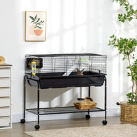 HKM-1670077 Two-Story Small Animal Cage with Removable Stand, Shelf & Wheels - Ideal Habitat for Guinea Pigs, Hedgehogs, Chinchillas, and Ferrets - 39" x 20.5" x 36.5" Black