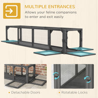 HKM-1670461 Dark Gray Wooden Cat Run with Weather Protection, Indoor/Outdoor Access, 79"L x 15"W x 15"H