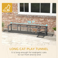 HKM-1670461 Dark Gray Wooden Cat Run with Weather Protection, Indoor/Outdoor Access, 79"L x 15"W x 15"H