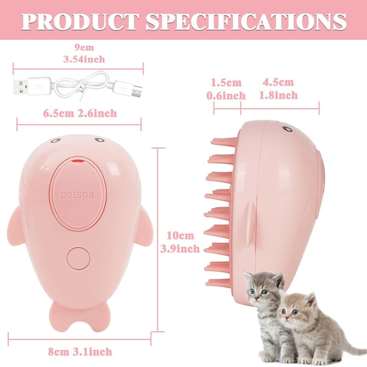 HKM-1673661 3-in-1 Rechargeable Steamy Cat Brush with Self-Cleaning Feature - Pet Hair Removal and Massage Tool for Cats and Dogs