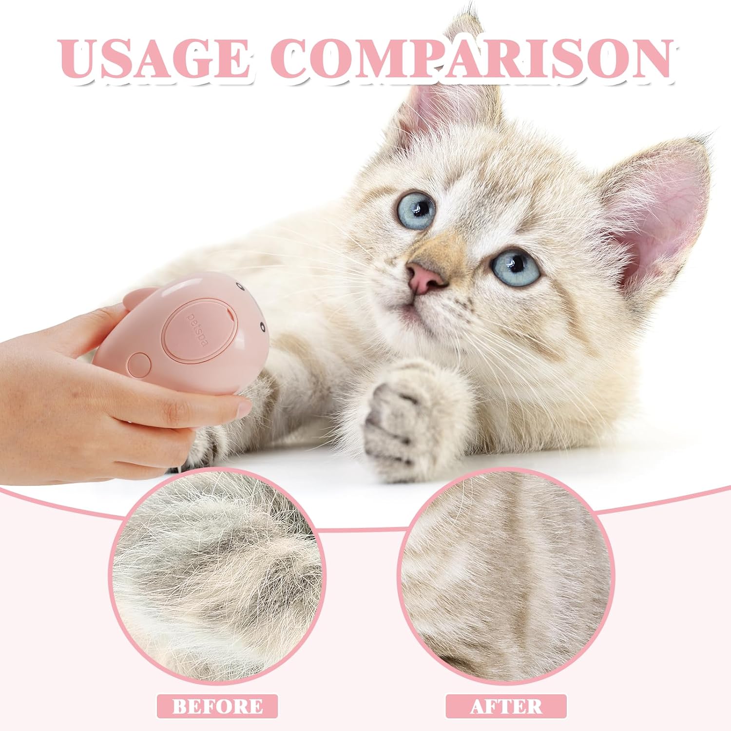 HKM-1673661 3-in-1 Rechargeable Steamy Cat Brush with Self-Cleaning Feature - Pet Hair Removal and Massage Tool for Cats and Dogs
