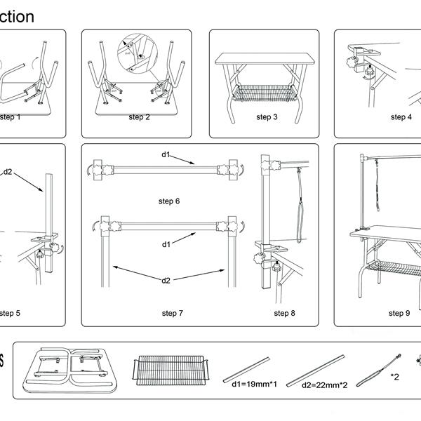HKM-1674045 Foldable 36-Inch Pet Grooming Table with Adjustable Arm and Storage Basket