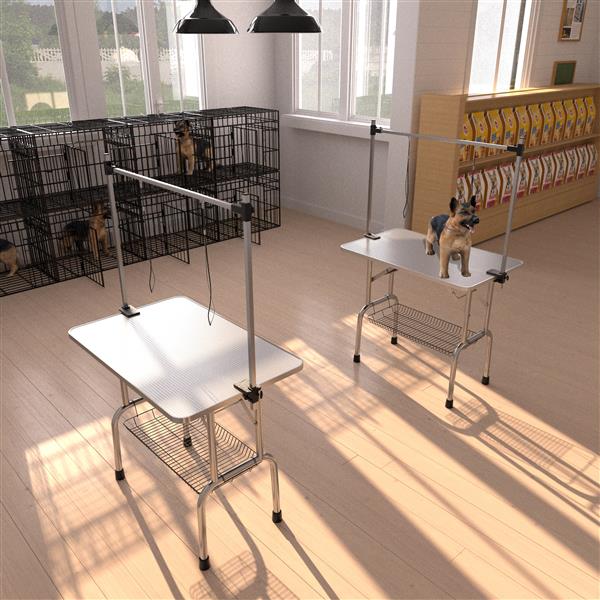 HKM-1674045 Foldable 36-Inch Pet Grooming Table with Adjustable Arm and Storage Basket