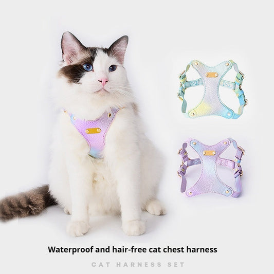 HKM-1675453 Colorful Leather Cat Harness with Pulling Rope - Available in Various Colors and Sizes
