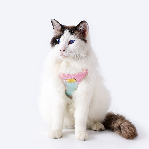 HKM-1675453 Colorful Leather Cat Harness with Pulling Rope - Available in Various Colors and Sizes