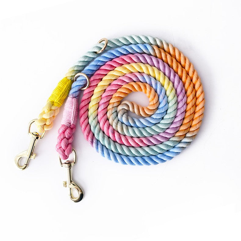 HKM-1675965 Dual Head Dog Leash, Hand-Dyed Woven Cotton, 2.3M, Suitable for Dogs 1.5~50kg