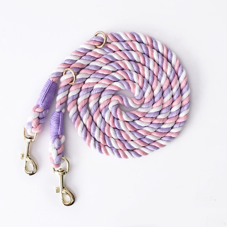 HKM-1675965 Dual Head Dog Leash, Hand-Dyed Woven Cotton, 2.3M, Suitable for Dogs 1.5~50kg