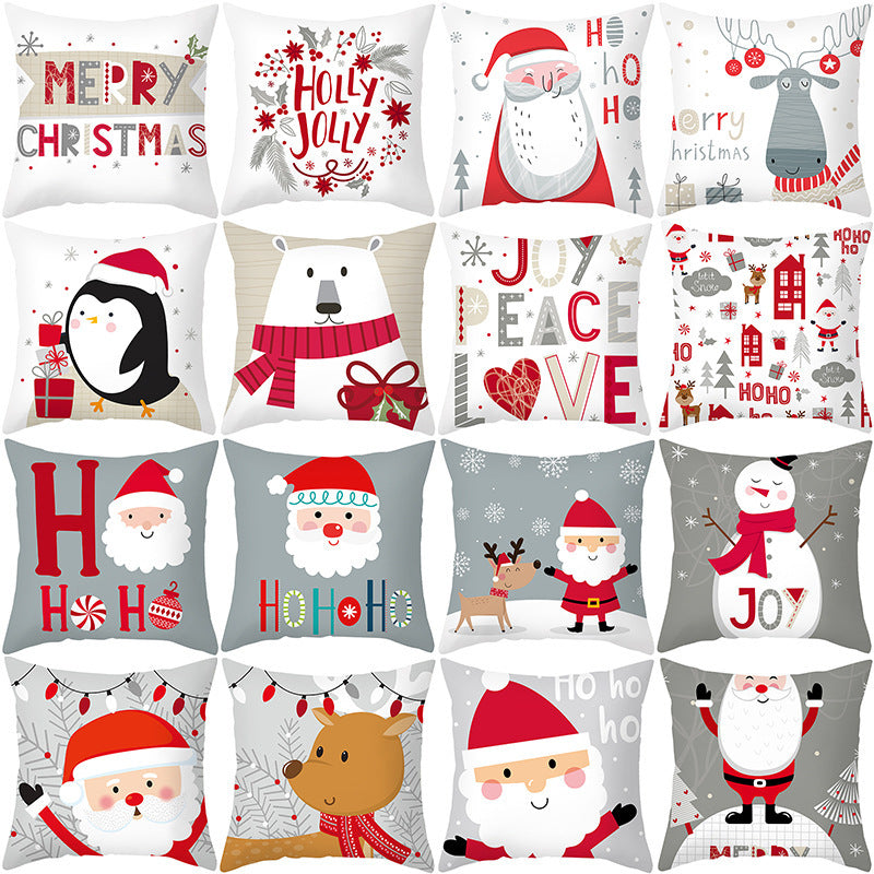 HKM-167635 Christmas Cartoon Elk Cushion Cover, Peach Skin Material, 45x45cm, PP Cotton Filling