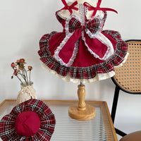 HKM-167763 Plaid Lace Princess Dress with Matching Pet Bow - Polyester, Multiple Sizes
