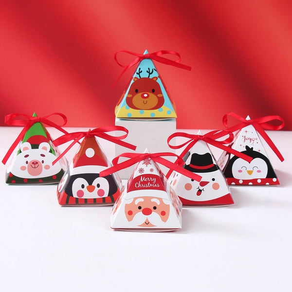 HKM-167891 Christmas Triangle Candy Box Set with Ribbons - Festive Gift Packaging for Parties and Weddings