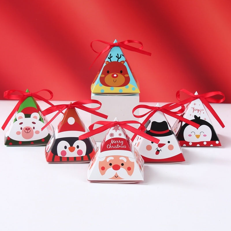 HKM-167891 Christmas Triangle Candy Box Set with Ribbons - Festive Gift Packaging for Parties and Weddings
