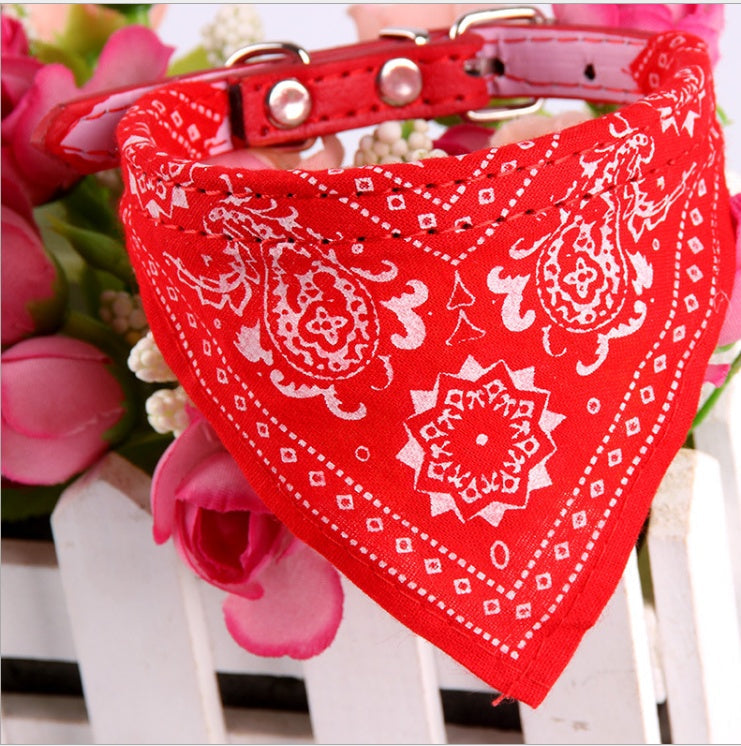 HKM-1679549 Pet Triangle Scarf for Small Dogs and Cats, Adjustable PU and Canvas Fabric in Red, Blue, Black, and Rose Red