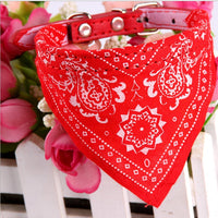 HKM-1679549 Pet Triangle Scarf for Small Dogs and Cats, Adjustable PU and Canvas Fabric in Red, Blue, Black, and Rose Red