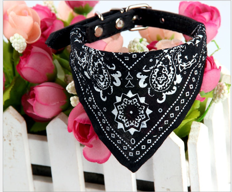 HKM-1679549 Pet Triangle Scarf for Small Dogs and Cats, Adjustable PU and Canvas Fabric in Red, Blue, Black, and Rose Red