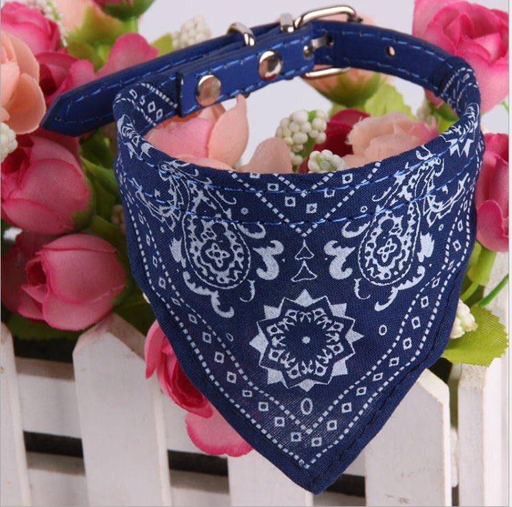 HKM-1679549 Pet Triangle Scarf for Small Dogs and Cats, Adjustable PU and Canvas Fabric in Red, Blue, Black, and Rose Red