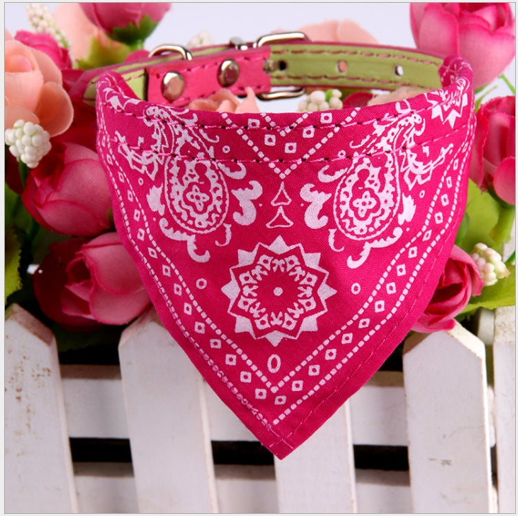 HKM-1679549 Pet Triangle Scarf for Small Dogs and Cats, Adjustable PU and Canvas Fabric in Red, Blue, Black, and Rose Red