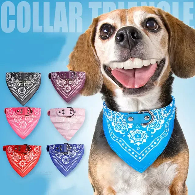 HKM-1679549 Pet Triangle Scarf for Small Dogs and Cats, Adjustable PU and Canvas Fabric in Red, Blue, Black, and Rose Red